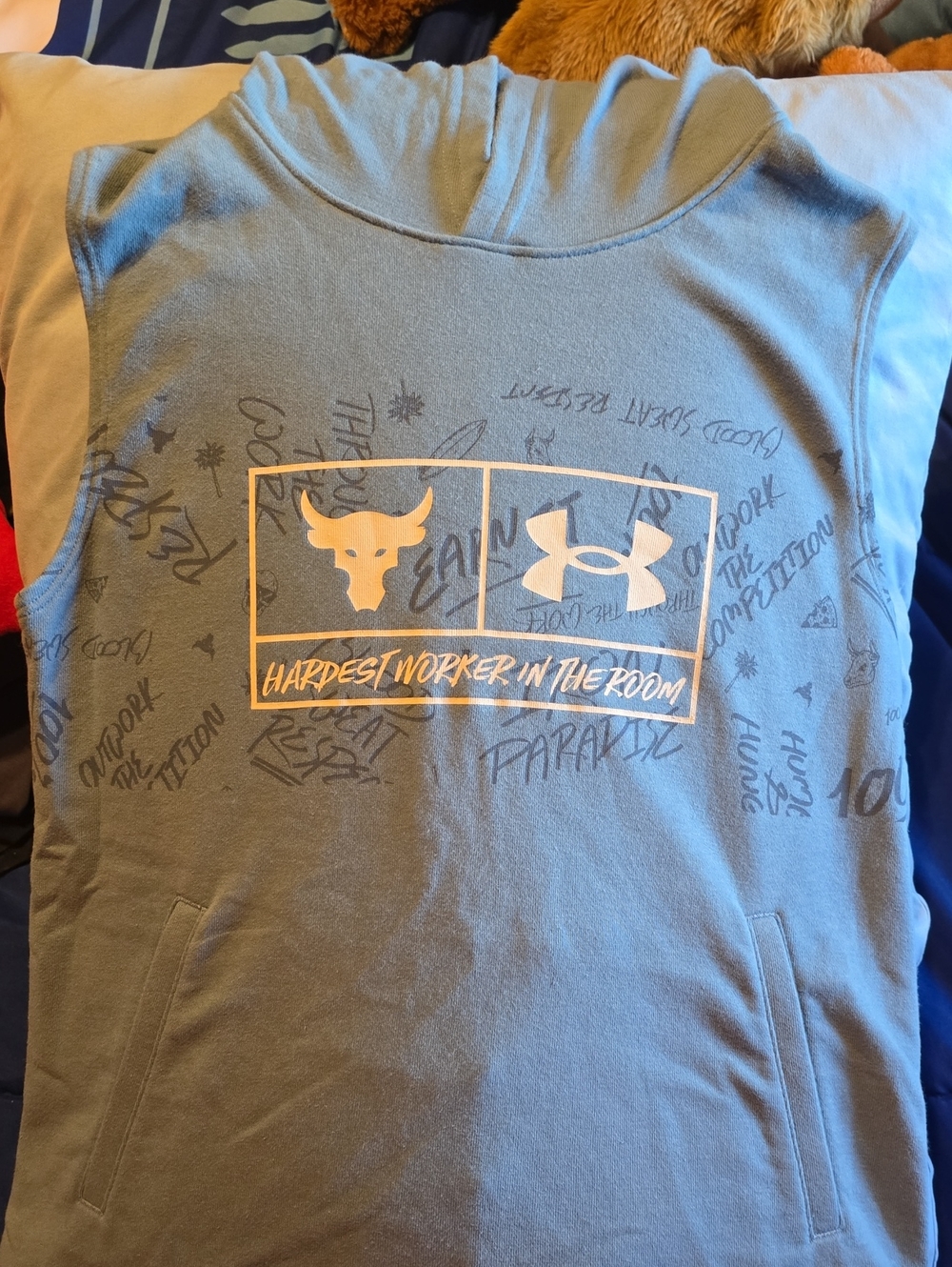 Under Armour The ROCK Kids Sleeveless Hoodie Blue with Orange Logo